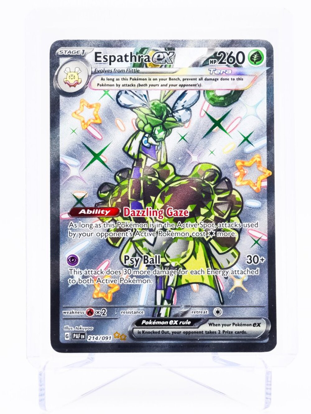 Pokemon Card Espathra 214/091 EX Shiny Ultra Rare Holo Paldean Fates NM